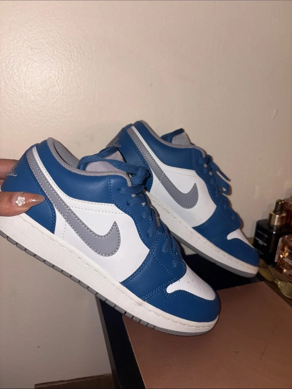 Air Jordan 1 Low-Top Sneakers in White and Blue